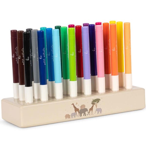 Hovedbilde Konges Sløjd 24 stk tusjer i trekloss, Safari