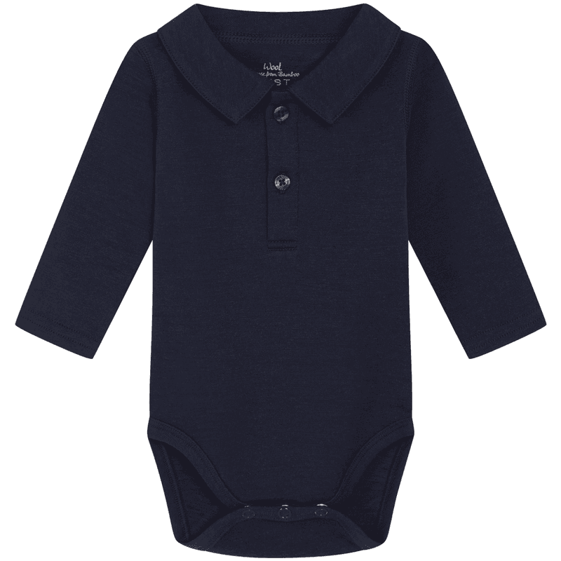 Hust & Claire Caldur body med krage i ull/bambus, Navy