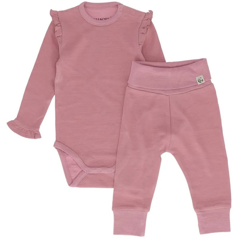 Gullkorn x DMK Ulla sett i ull/viskose baby, Dus Rosa