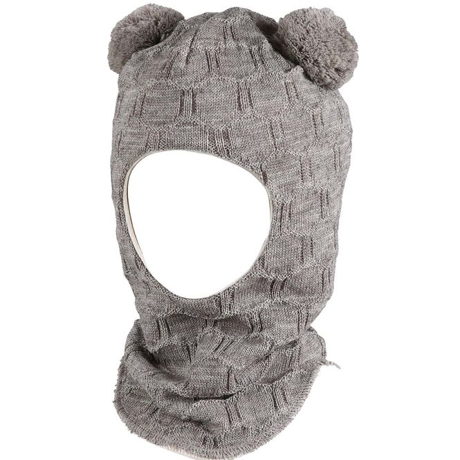 Hovedbilde Kivat balaclava lue med store dusker, Beigemelert