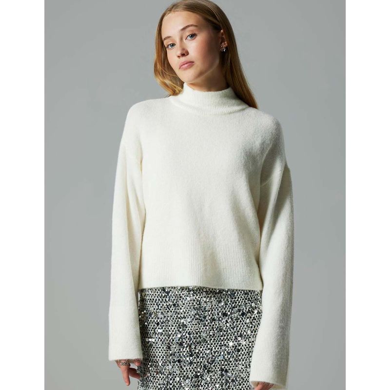 LMTD Nlfriaa høyhalset genser til barn, Antique White