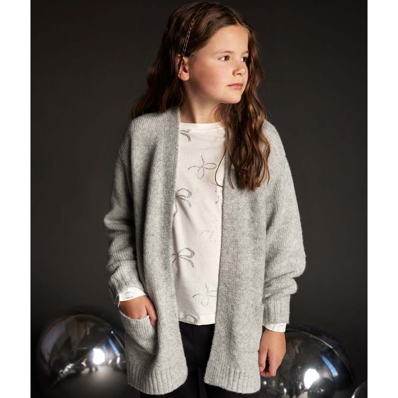 Creamie lang cardigan til barn, Light Grey Melange