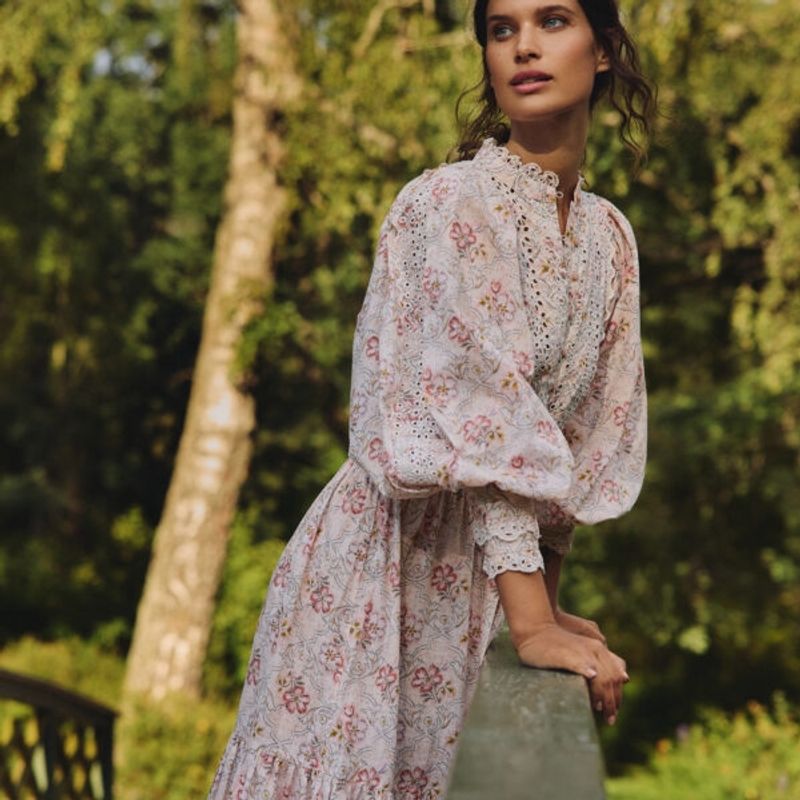 ByTimo Cotton Slub Midi kjole, Pink Flower