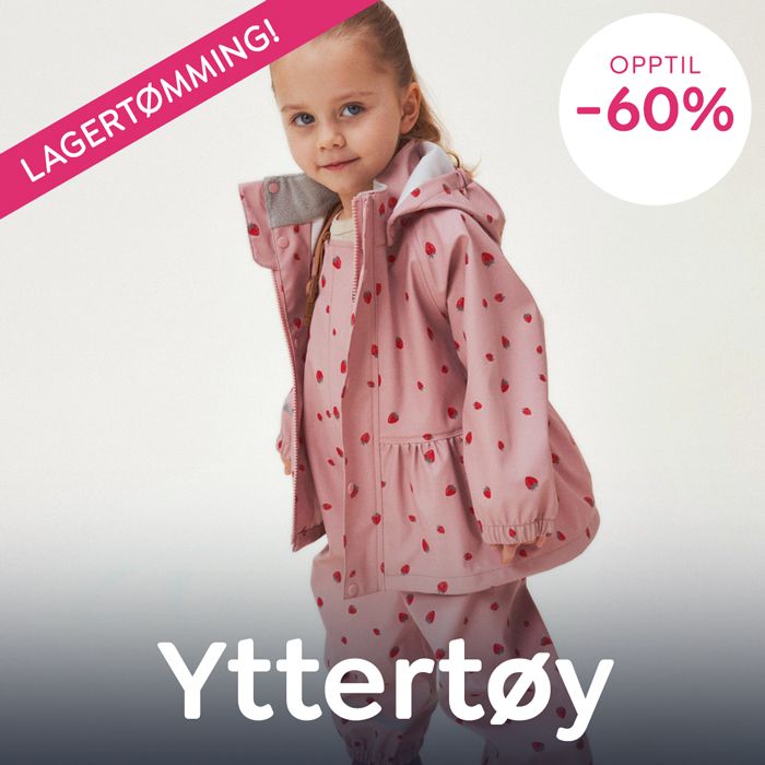 Yttertøy til barn på salg – opptil 60% rabatt på regntøy, jakker og dresser.